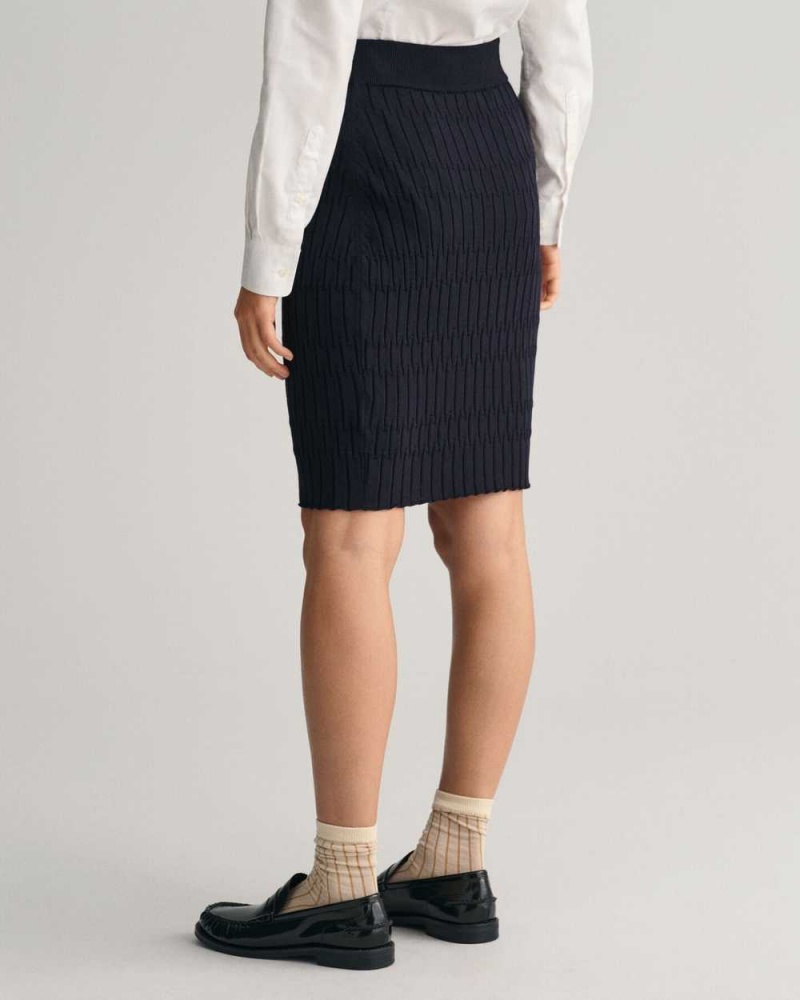 Gant Textured Knit Women's Skirts Evening Blue | DOKYS-3609