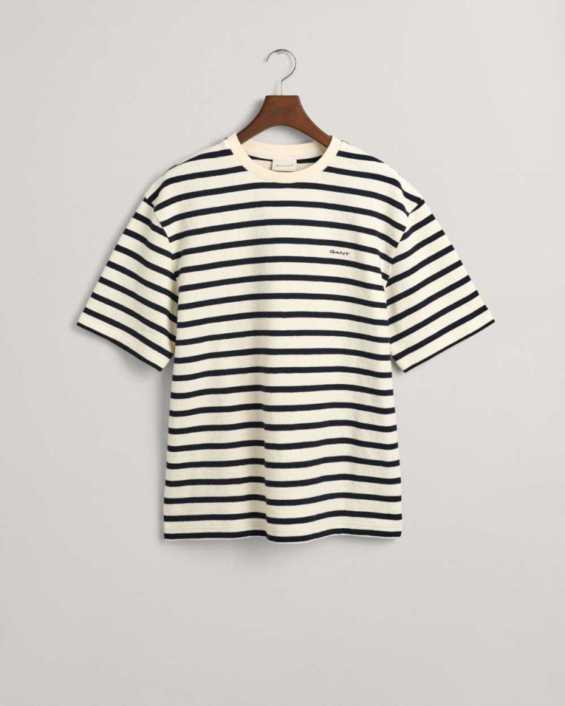 Gant Textured Striped Men's T-Shirt Cream | ROGBK-7893