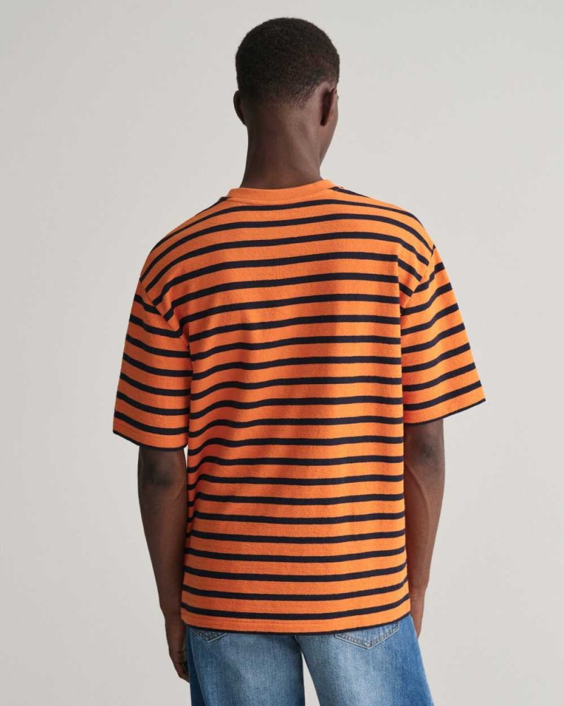 Gant Textured Striped Men's T-Shirt Pumpkin Orange | MHLJX-1403