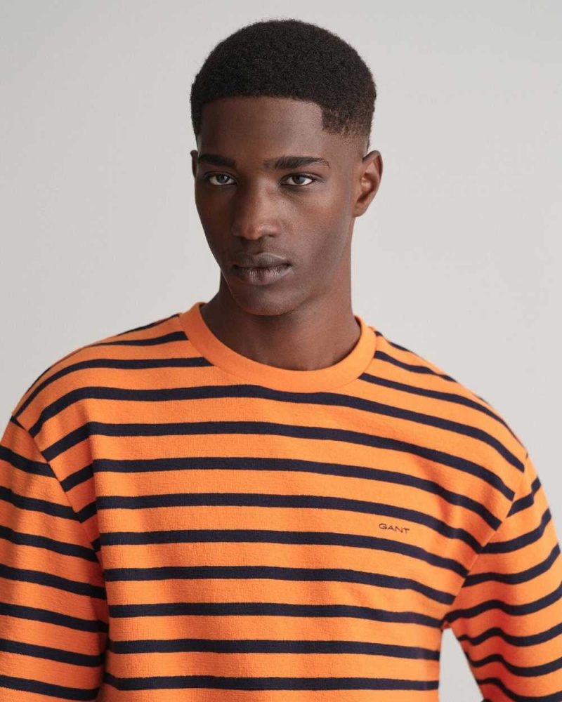 Gant Textured Striped Men's T-Shirt Pumpkin Orange | MHLJX-1403