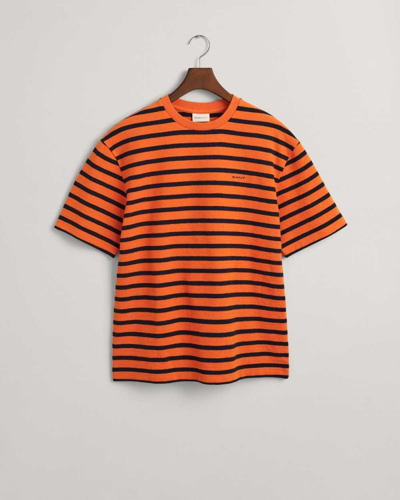 Gant Textured Striped Men's T-Shirt Pumpkin Orange | MHLJX-1403