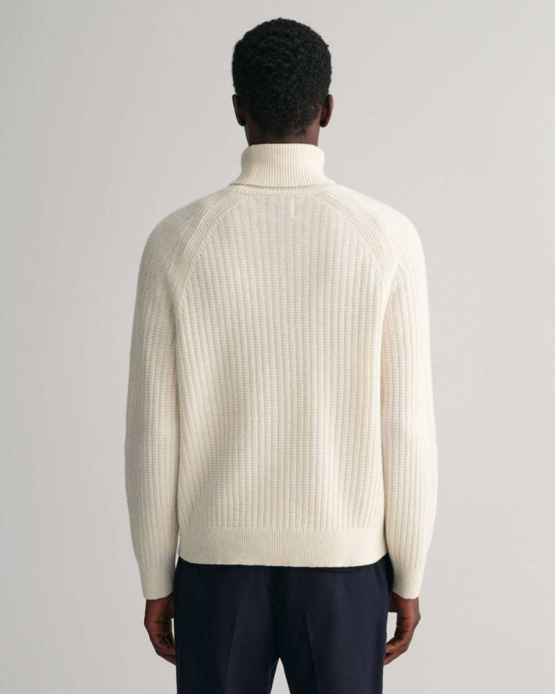 Gant Textured Turtleneck Men's Sweater Cream | LOMCZ-9156