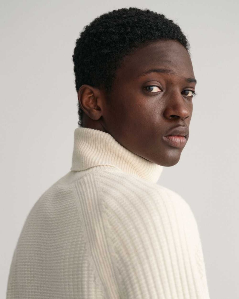 Gant Textured Turtleneck Men's Sweater Cream | LOMCZ-9156