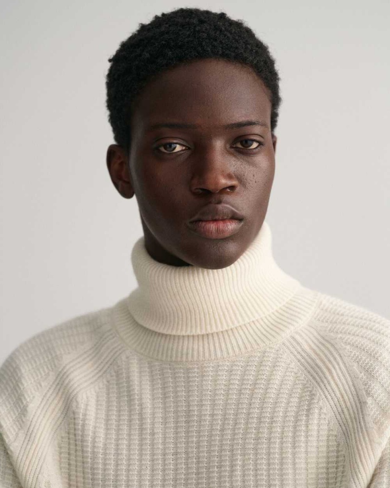 Gant Textured Turtleneck Men's Sweater Cream | LOMCZ-9156