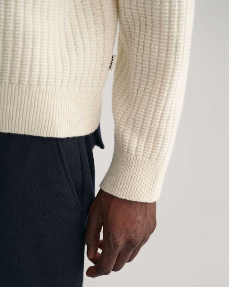 Gant Textured Turtleneck Men's Sweater Cream | LOMCZ-9156