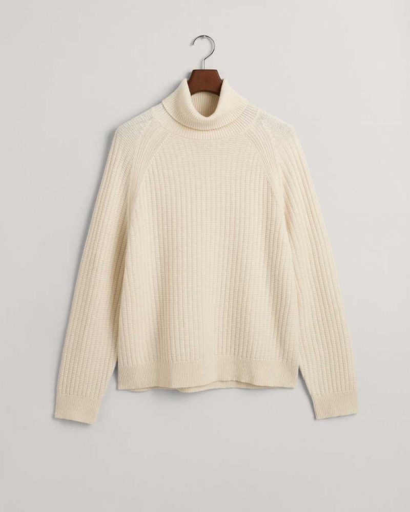 Gant Textured Turtleneck Men's Sweater Cream | LOMCZ-9156