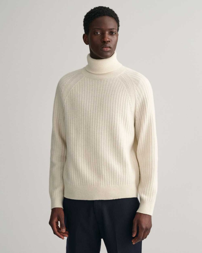 Gant Textured Turtleneck Men\'s Sweater Cream | LOMCZ-9156