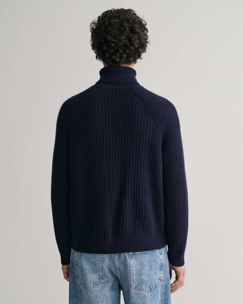 Gant Textured Turtleneck Men's Sweater Evening Blue | SZHIN-0967