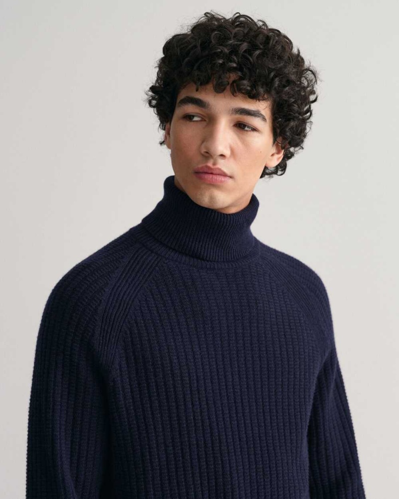 Gant Textured Turtleneck Men's Sweater Evening Blue | SZHIN-0967