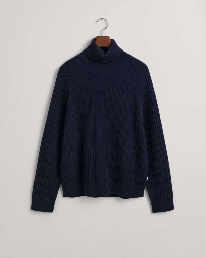 Gant Textured Turtleneck Men's Sweater Evening Blue | SZHIN-0967