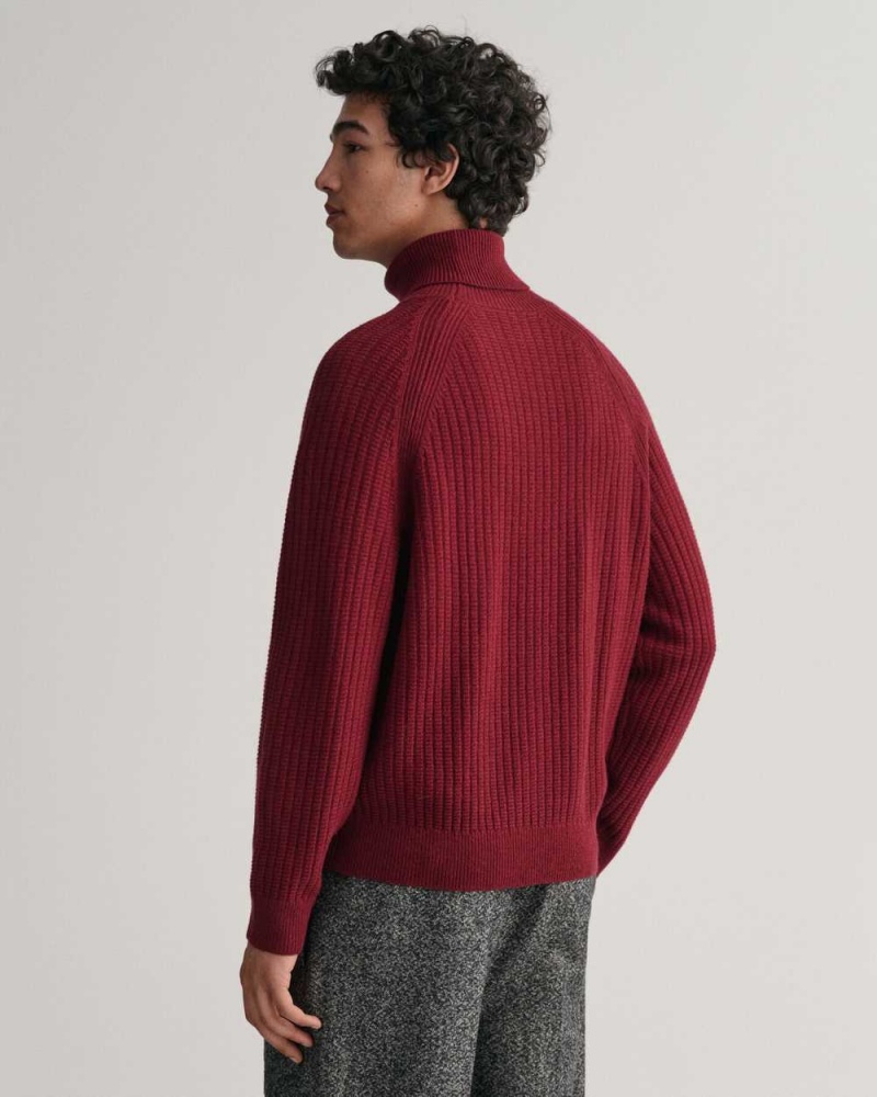 Gant Textured Turtleneck Men's Sweater Plumped Red | IUXCD-3582