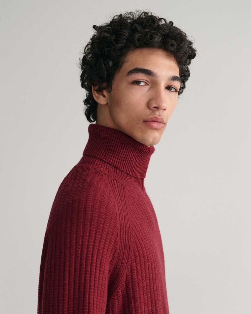 Gant Textured Turtleneck Men's Sweater Plumped Red | IUXCD-3582