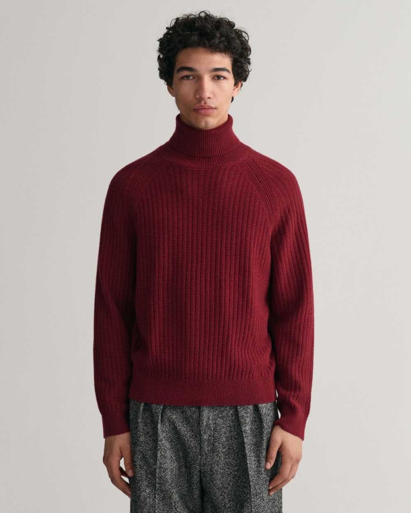 Gant Textured Turtleneck Men\'s Sweater Plumped Red | IUXCD-3582