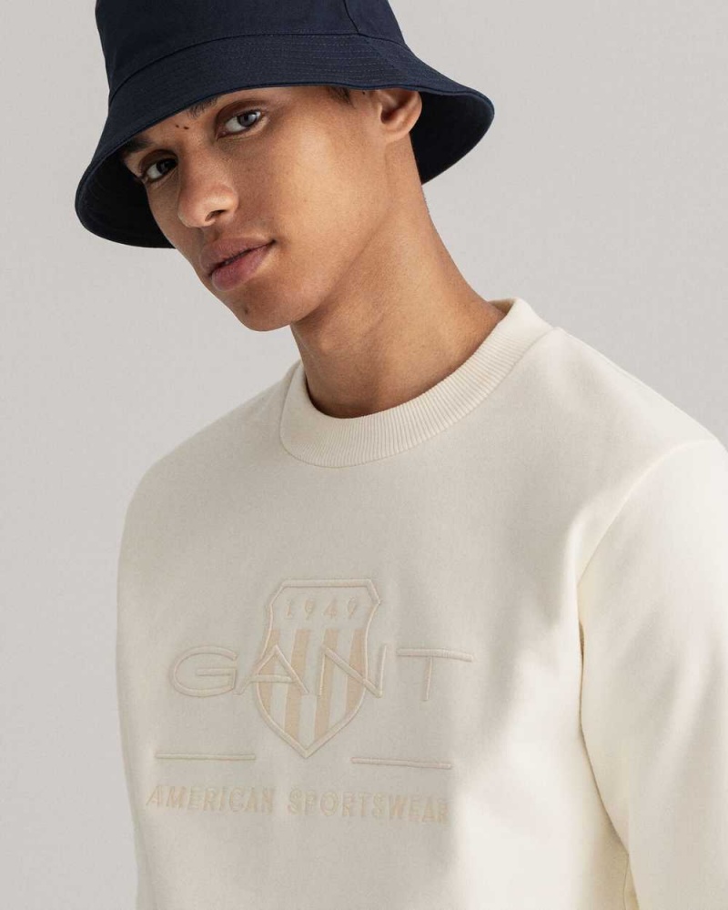 Gant Tonal Archive Shield Crew Neck Men's Sweatshirts Beige White | MNUSR-0719