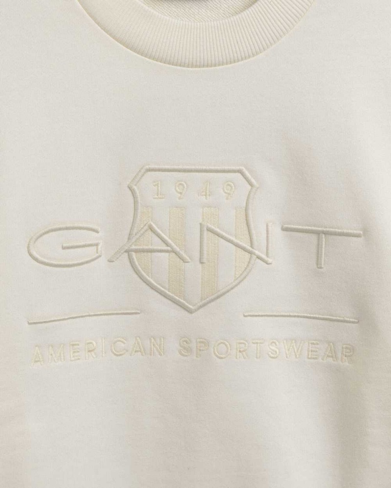 Gant Tonal Archive Shield Crew Neck Men's Sweatshirts Beige White | MNUSR-0719