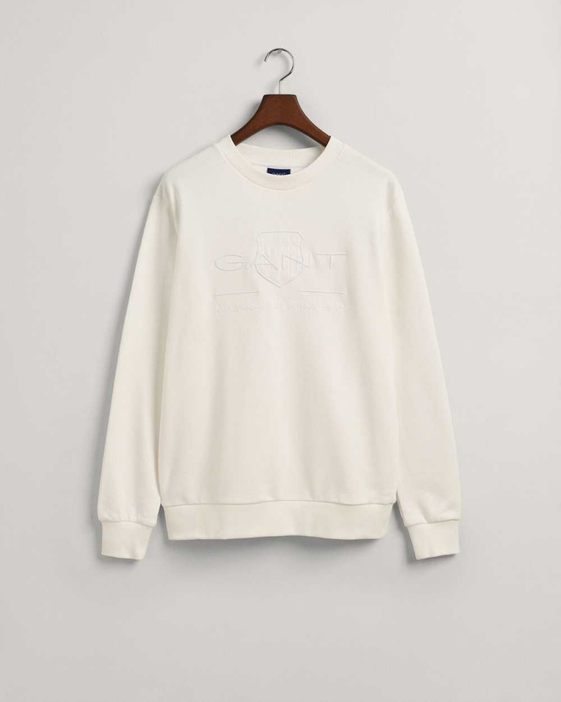 Gant Tonal Archive Shield Crew Neck Men's Sweatshirts Beige White | MNUSR-0719