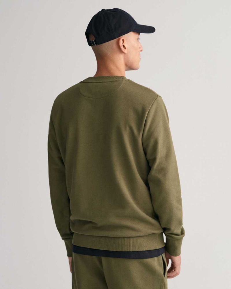 Gant Tonal Archive Shield Crew Neck Men's Sweatshirts Racing Green | GVPWH-9724