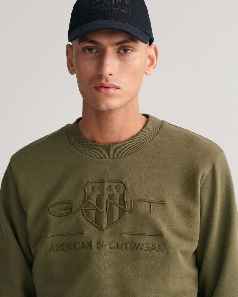 Gant Tonal Archive Shield Crew Neck Men's Sweatshirts Racing Green | GVPWH-9724