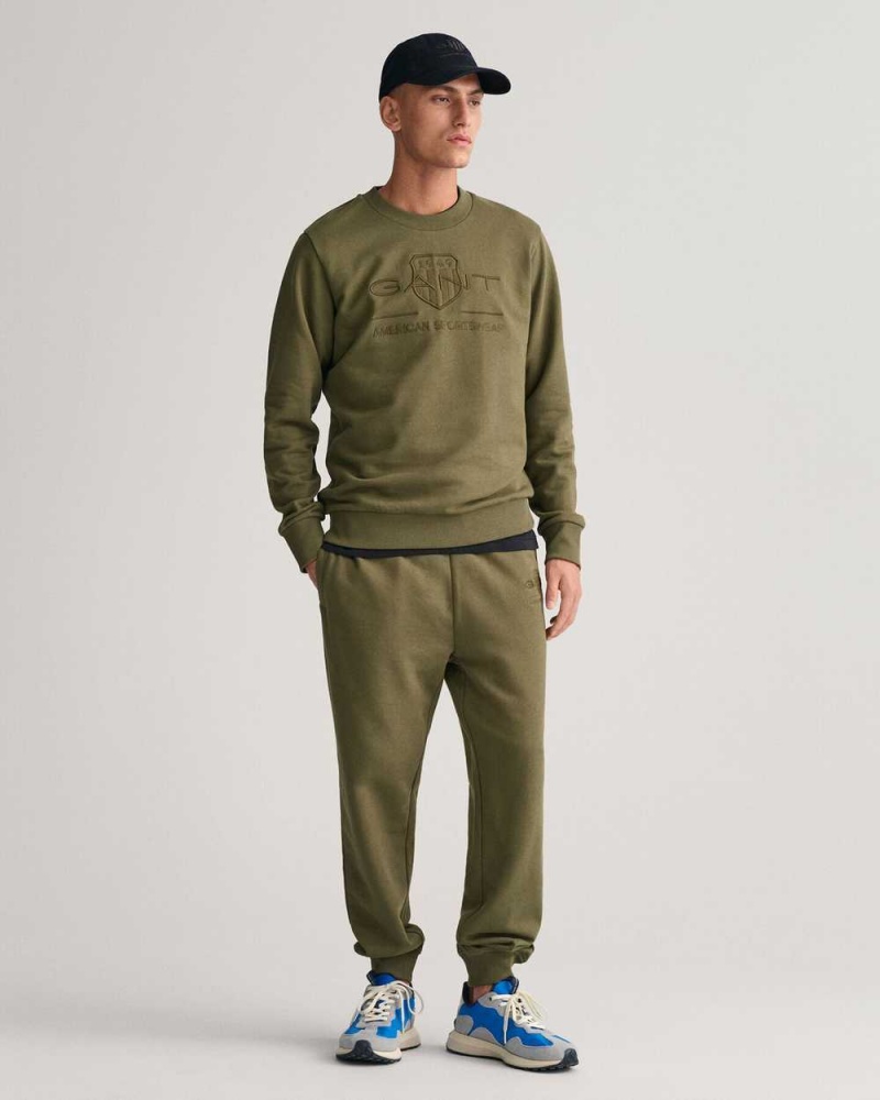 Gant Tonal Archive Shield Crew Neck Men's Sweatshirts Racing Green | GVPWH-9724