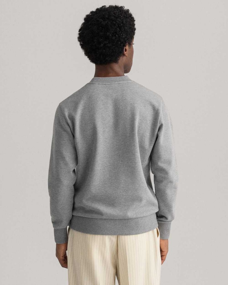 Gant Tonal Archive Shield Crew Neck Men's Sweatshirts Grey Melange | YBAXC-0487