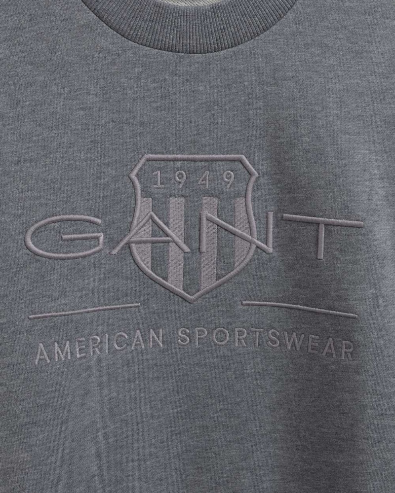 Gant Tonal Archive Shield Crew Neck Men's Sweatshirts Grey Melange | YBAXC-0487