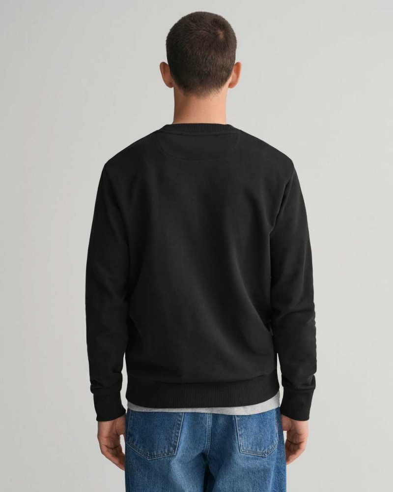 Gant Tonal Archive Shield Crew Neck Men's Sweatshirts Black | NMDHS-8729