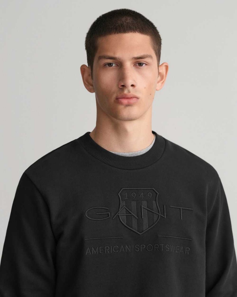 Gant Tonal Archive Shield Crew Neck Men's Sweatshirts Black | NMDHS-8729