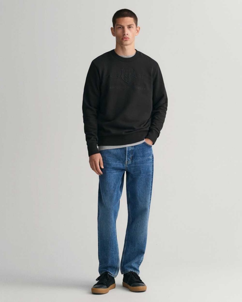 Gant Tonal Archive Shield Crew Neck Men's Sweatshirts Black | NMDHS-8729