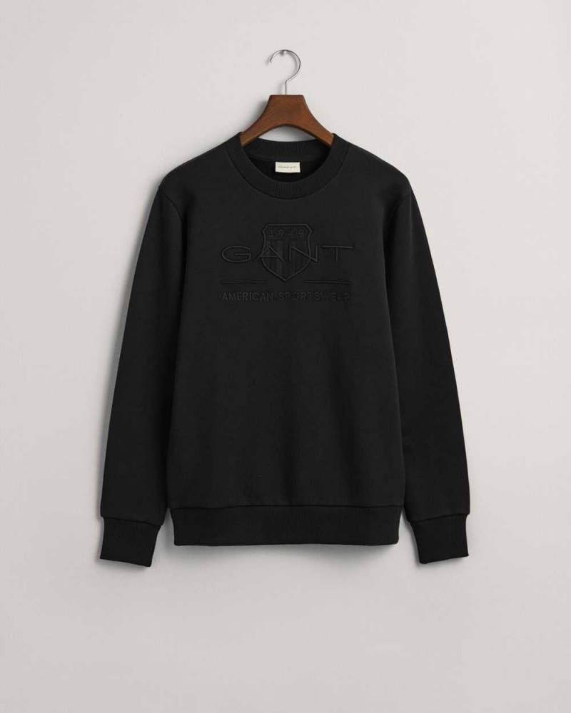 Gant Tonal Archive Shield Crew Neck Men's Sweatshirts Black | NMDHS-8729