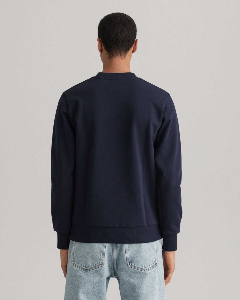 Gant Tonal Archive Shield Crew Neck Men's Sweatshirts Evening Blue | BEWJQ-3914