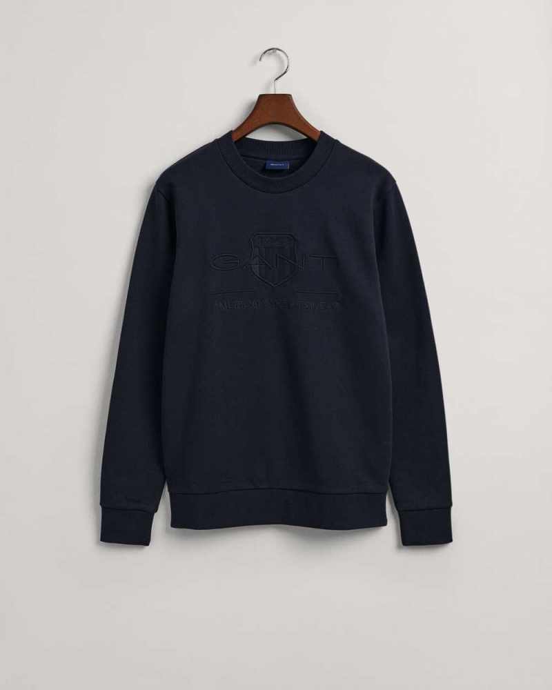 Gant Tonal Archive Shield Crew Neck Men's Sweatshirts Evening Blue | BEWJQ-3914