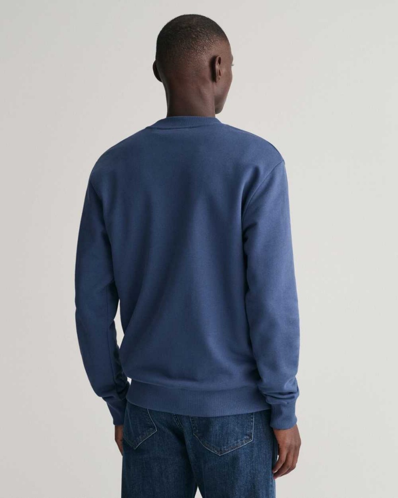 Gant Tonal Archive Shield Crew Neck Men's Sweatshirts Dusty Blue Sea | YQBJR-8246