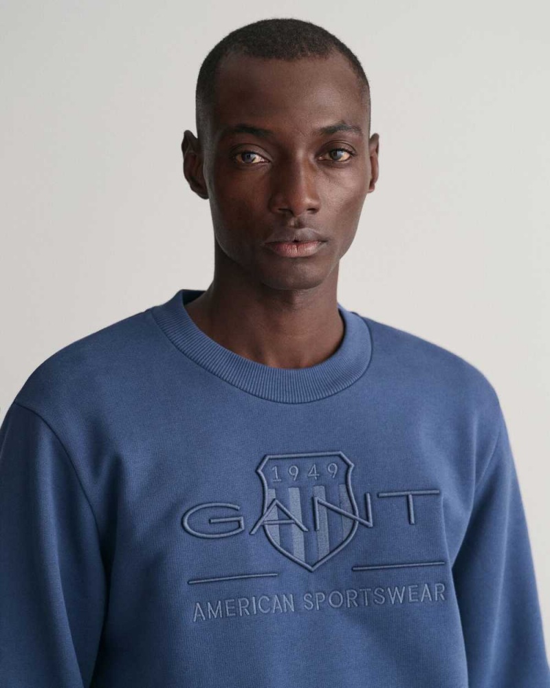 Gant Tonal Archive Shield Crew Neck Men's Sweatshirts Dusty Blue Sea | YQBJR-8246