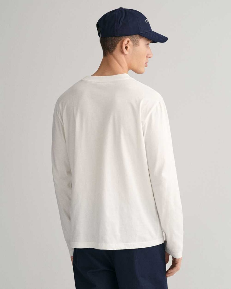 Gant Tonal Archive Shield Long Sleeve Men's T-Shirt Beige White | UQNXC-0513