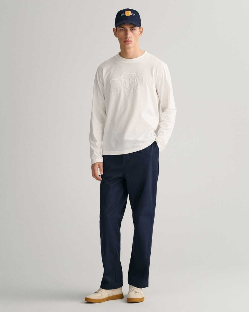 Gant Tonal Archive Shield Long Sleeve Men's T-Shirt Beige White | UQNXC-0513