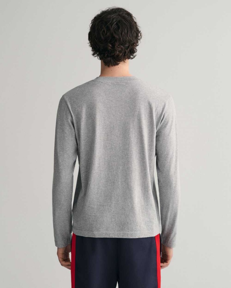 Gant Tonal Archive Shield Long Sleeve Men's T-Shirt Grey Melange | BCIKD-0295