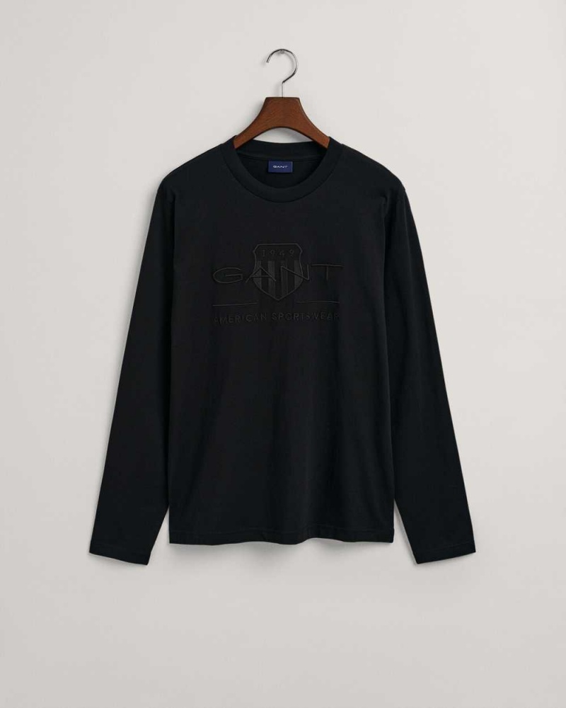 Gant Tonal Archive Shield Long Sleeve Men's T-Shirt Black | MYIAX-6249