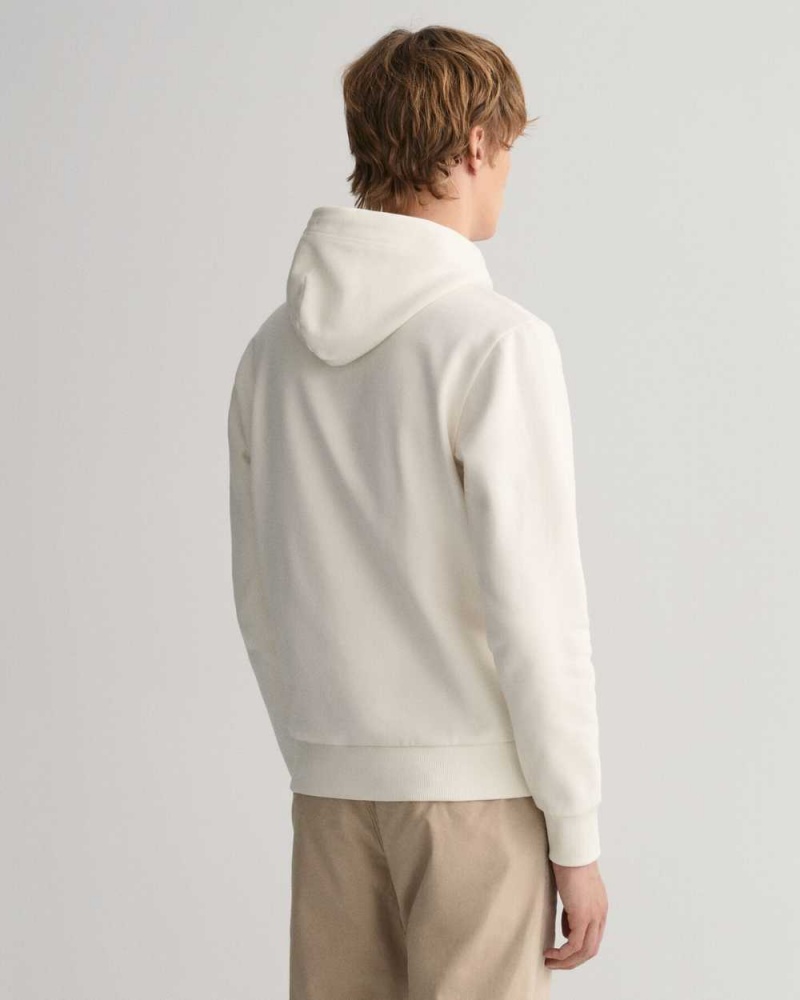 Gant Tonal Archive Shield Men's Hoodie Beige White | QLGDZ-3864