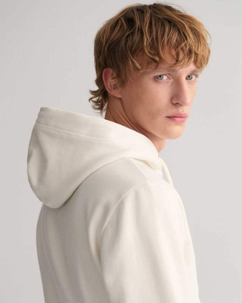 Gant Tonal Archive Shield Men's Hoodie Beige White | QLGDZ-3864