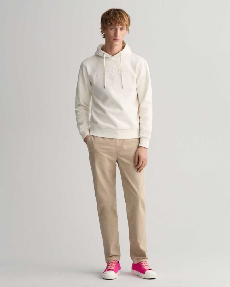 Gant Tonal Archive Shield Men's Hoodie Beige White | QLGDZ-3864