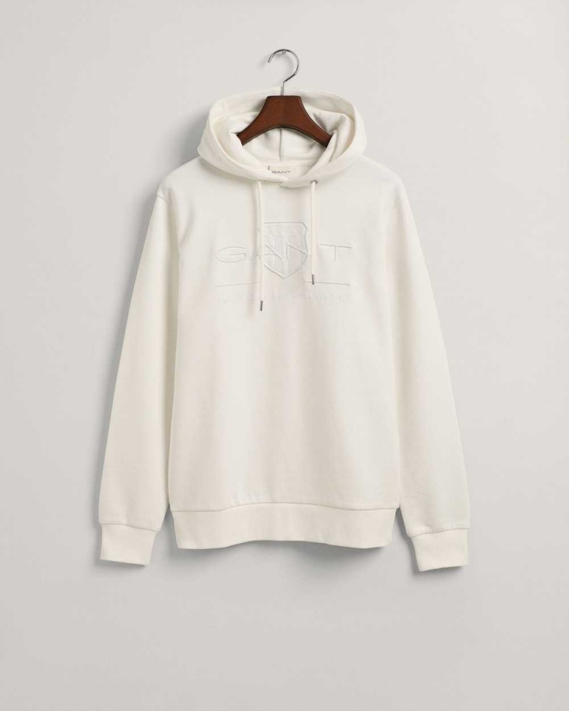 Gant Tonal Archive Shield Men's Hoodie Beige White | QLGDZ-3864