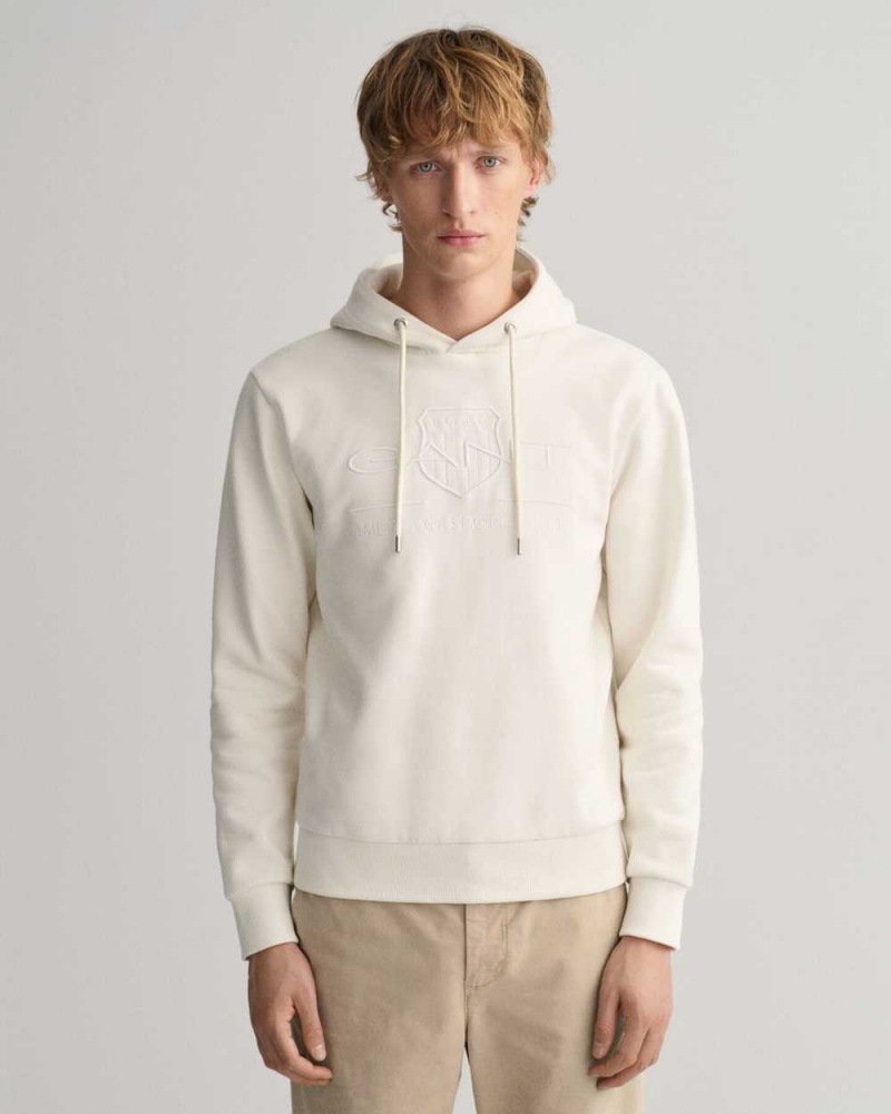 Gant Tonal Archive Shield Men\'s Hoodie Beige White | QLGDZ-3864