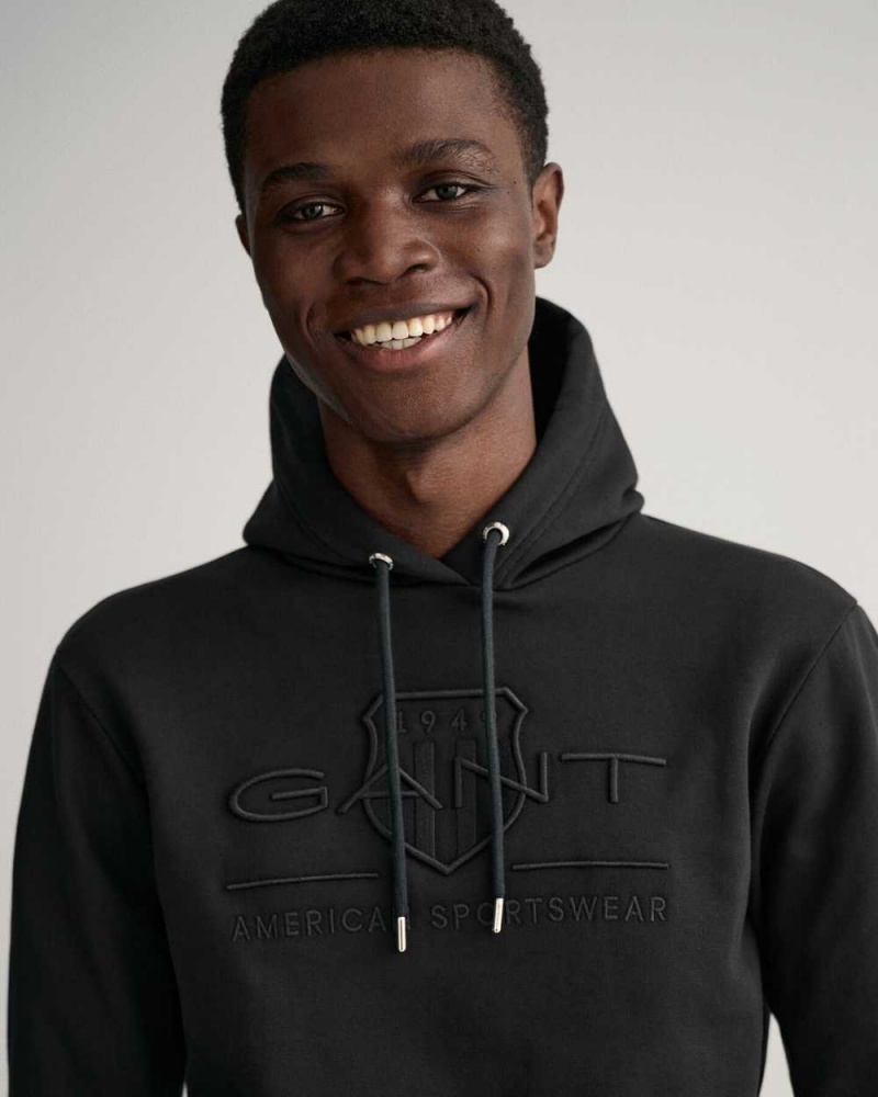 Gant Tonal Archive Shield Men's Hoodie Black | ATDPI-0236