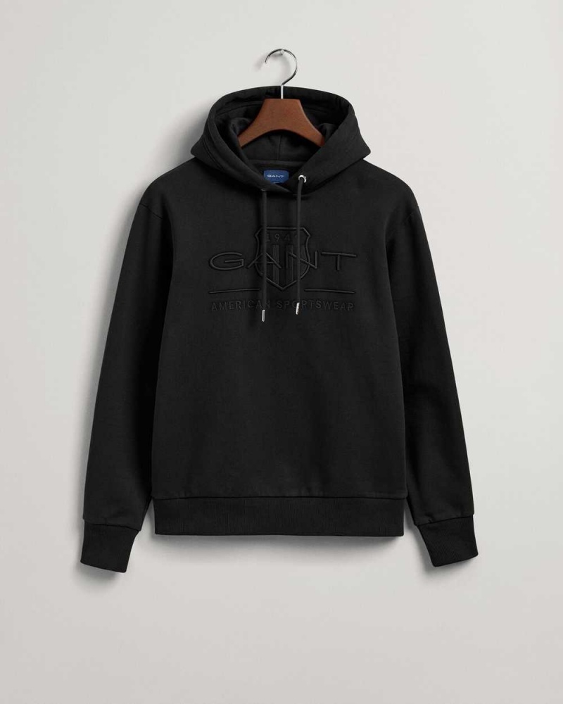 Gant Tonal Archive Shield Men's Hoodie Black | ATDPI-0236