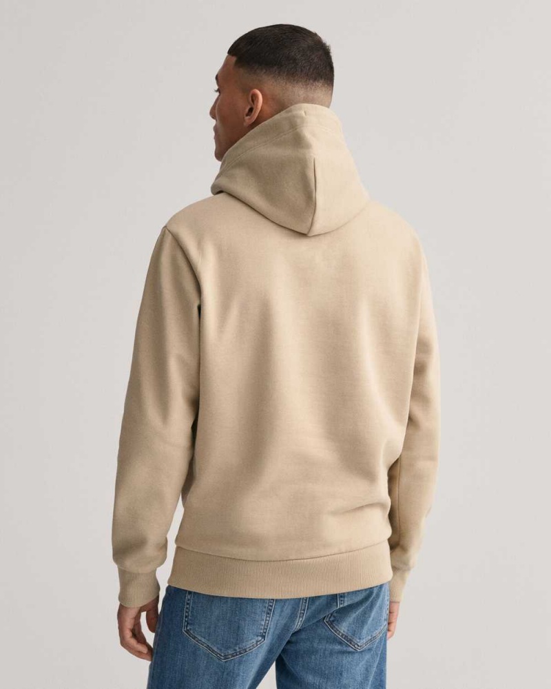 Gant Tonal Archive Shield Men's Hoodie Concrete Beige | BXQMC-6759