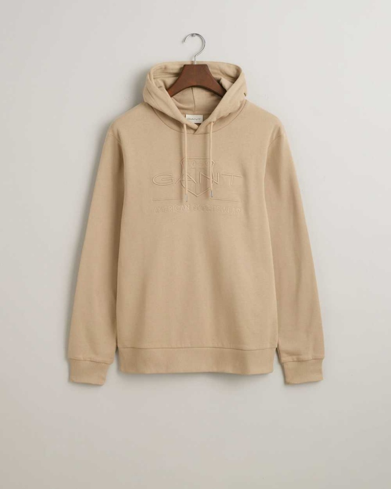 Gant Tonal Archive Shield Men's Hoodie Concrete Beige | BXQMC-6759