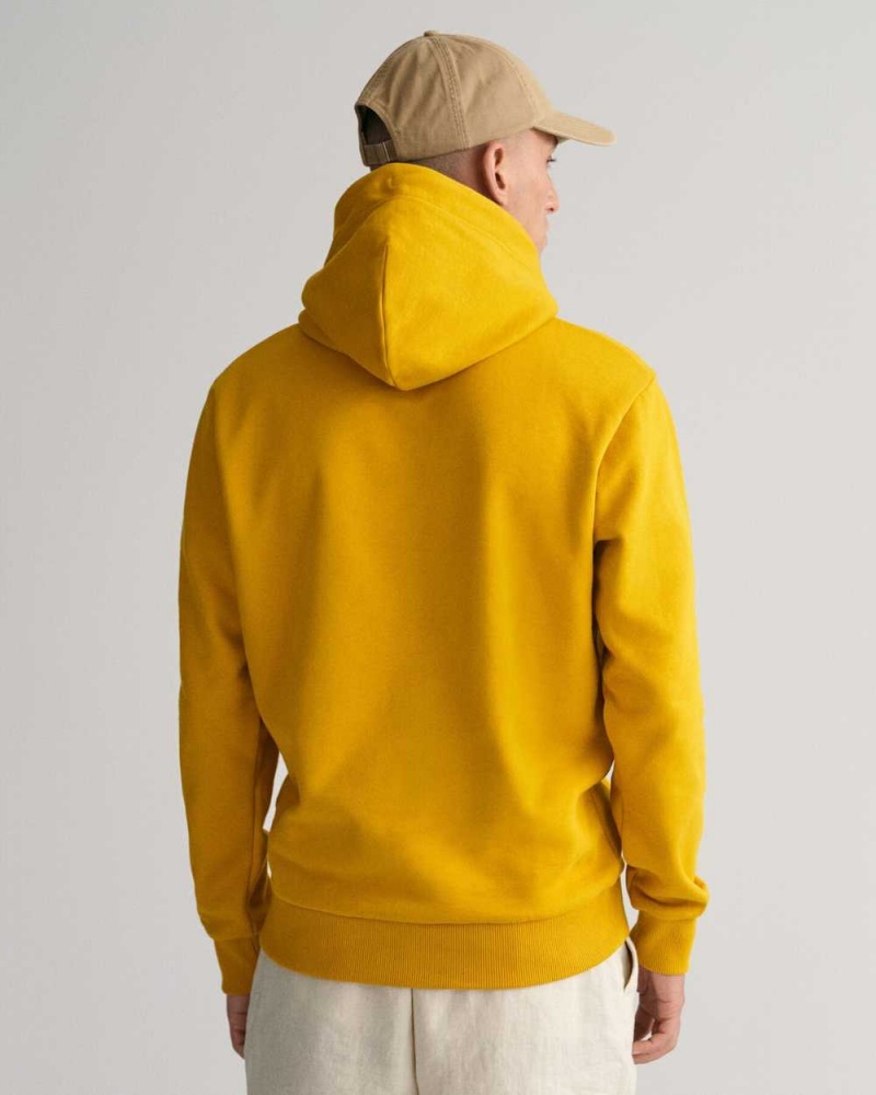 Gant Tonal Archive Shield Men's Hoodie Dark Mustard Yellow | MZUOY-3498