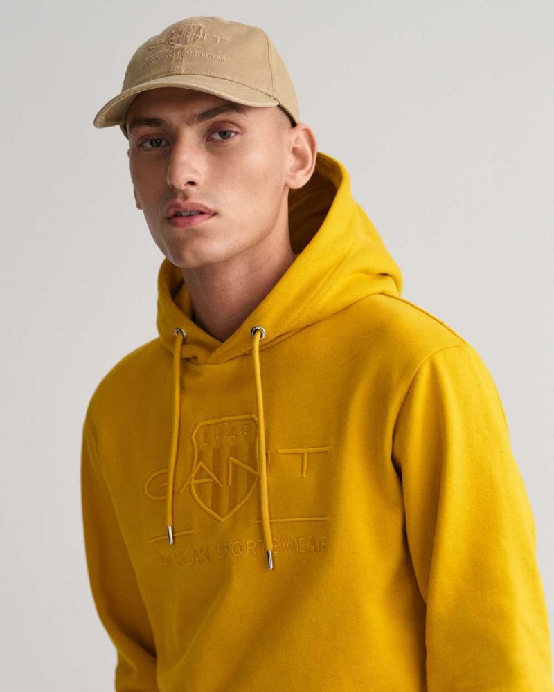 Gant Tonal Archive Shield Men's Hoodie Dark Mustard Yellow | MZUOY-3498