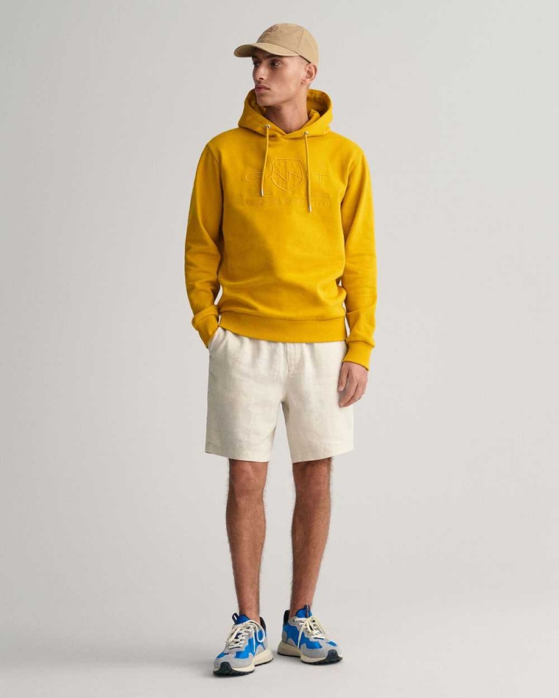 Gant Tonal Archive Shield Men's Hoodie Dark Mustard Yellow | MZUOY-3498