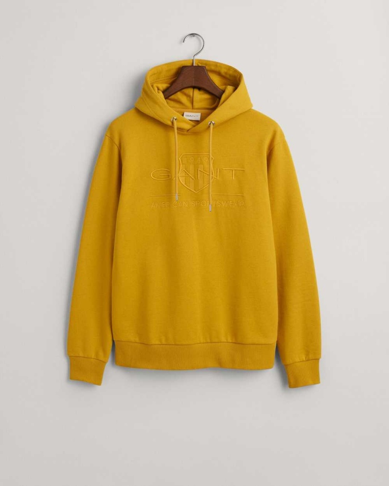 Gant Tonal Archive Shield Men's Hoodie Dark Mustard Yellow | MZUOY-3498